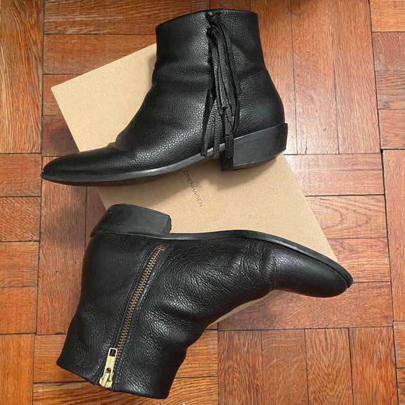 Moss Copenhagen Black Leather Tassel Ankle Booties - Picture 4 of 9